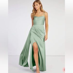 Azazie Bona Stretch Satin Dress Agave A4